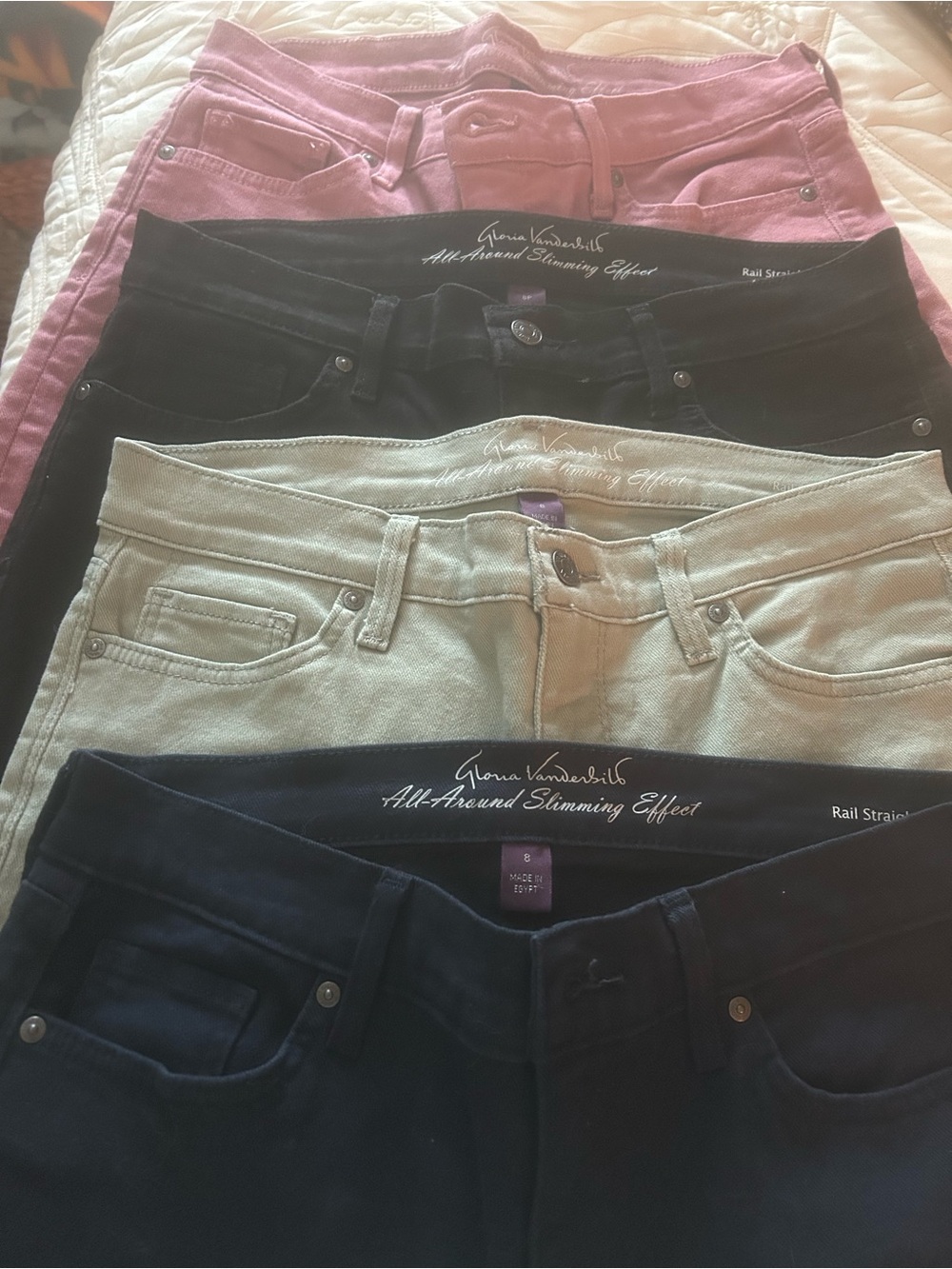 Gloria Vanderbilt Rose Pink, Navy Blue Sage Green and Black Capri Jeans Size 8.